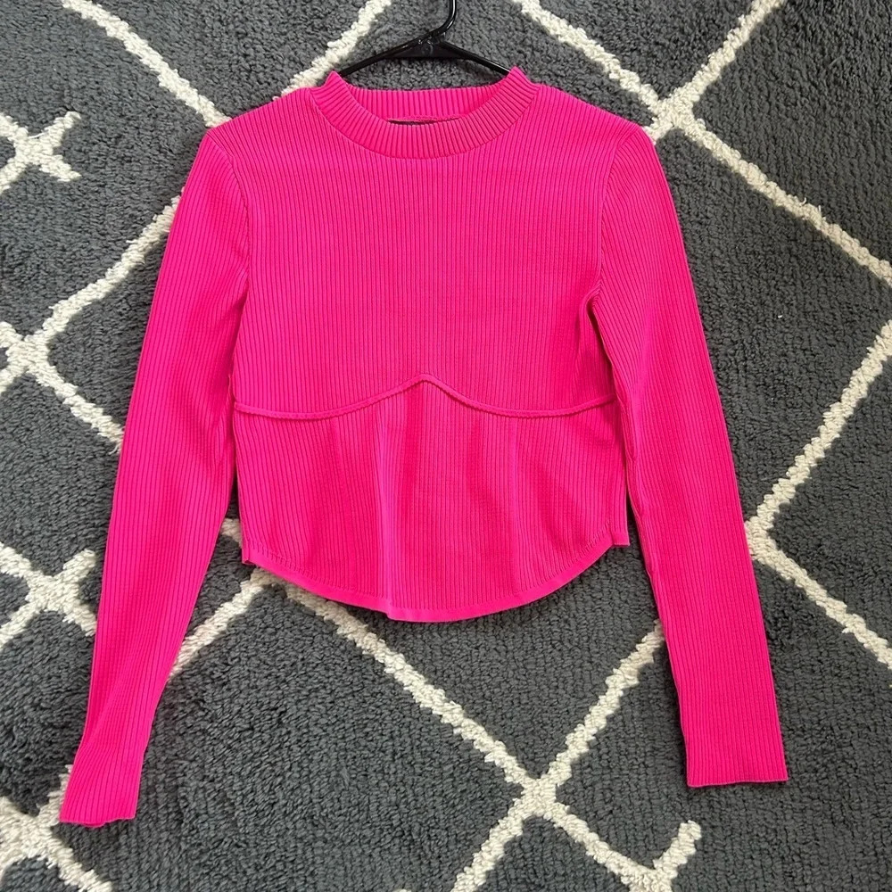 Hot Pink Ribbed Corset Longsleeve